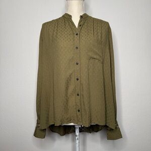 Free People Button Down Lace Panel Green Long Sleeve Rayon Cotton Size XS NWT